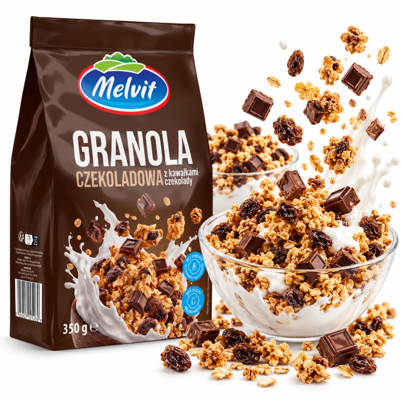 Melvit GRANOLA CZEKOLADOWA 350g płatki śniadaniowe z czekoladą i kakao