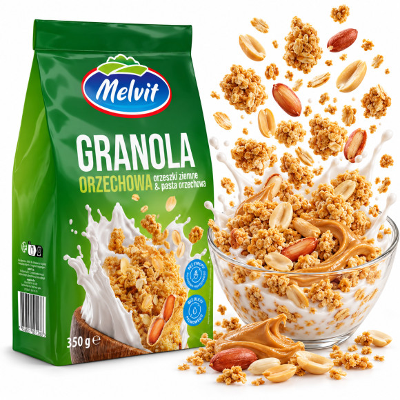 Melvit GRANOLA ORZECHOWA 350g płatki śniadaniowe z orzeszkami i pastą