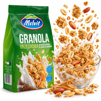 Melvit GRANOLA ORZECHOWA 350g płatki śniadaniowe z orzeszkami i pastą
