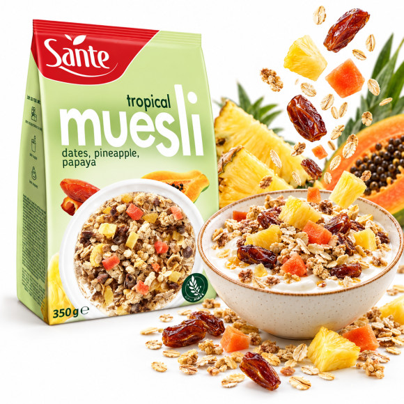 Sante MUSLI TROPIKALNE 350g płatki daktyl ananas papaja
