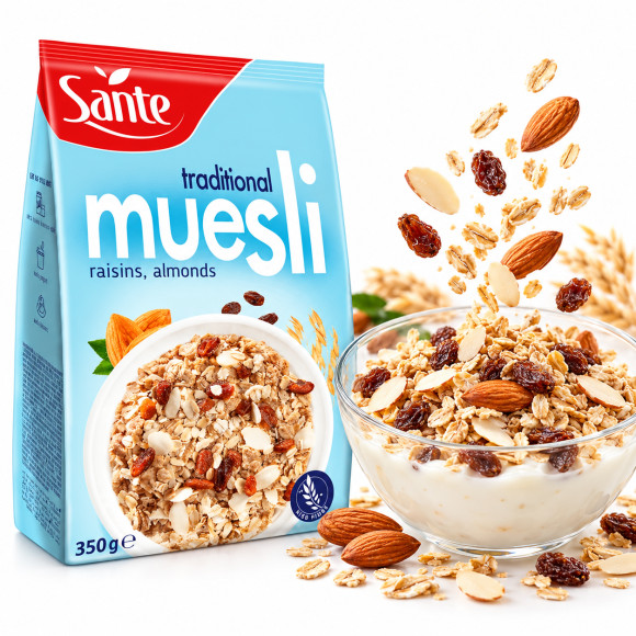 Sante MUSLI TRADYCYNE 350g płatki owsiane rodzynki i migdały