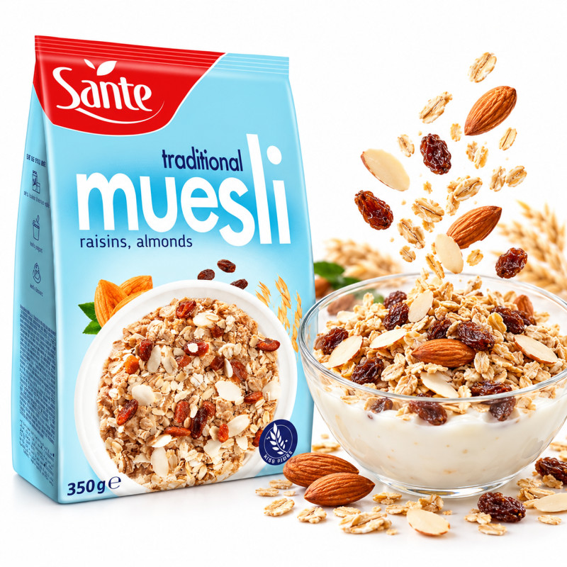 Sante MUSLI TRADYCYNE 350g płatki owsiane rodzynki i migdały