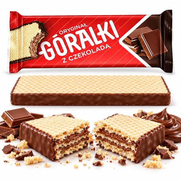 GÓRALKI CZEKOLADOWE z czekoladą WAFLE WAFELKI original 45G - 1 sztuka