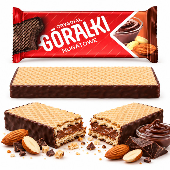 GÓRALKI NUGATOWE z migdałem WAFLE WAFELKI original 45G - 1 sztuka