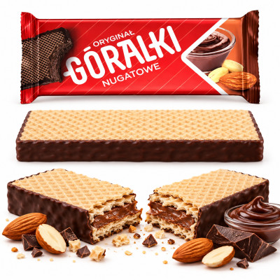 GÓRALKI NUGATOWE z migdałem WAFLE WAFELKI original 45G - 1 sztuka