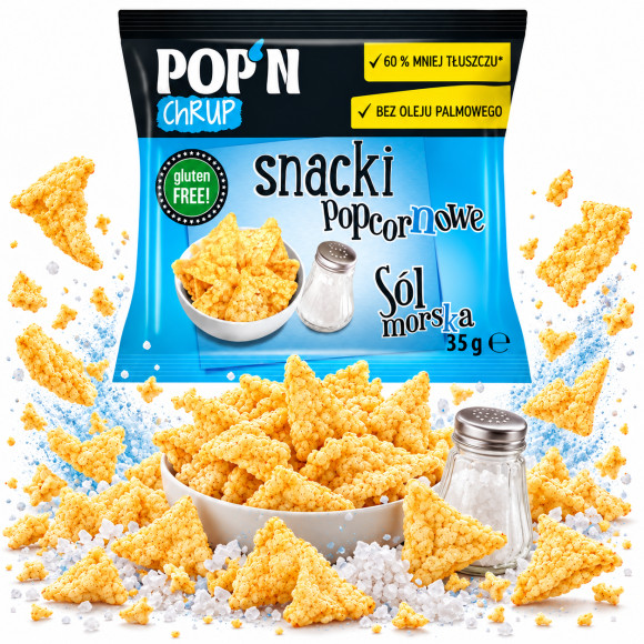 Sante SNACKI POPCORNOWE Z SOLĄ MORSKĄ 35g chrupiące chipsy kształt piramidek