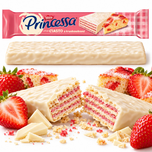 Nestle PRINCESSA WAFEL WAFELEK SMAK CIASTO Z TRUSKAWKAMI 40g - Nowy Smak !!