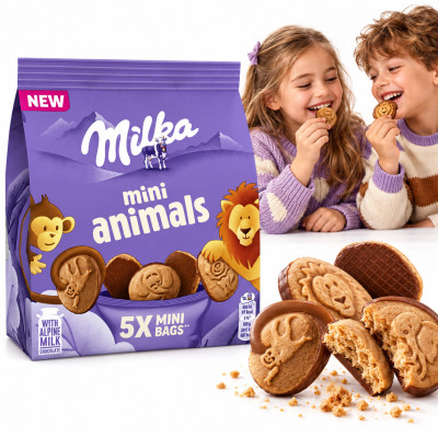 Milka CIASTKA ANIMALS MINI 99,5g w kształcie zwierzatek z czekoladą dla dzieci