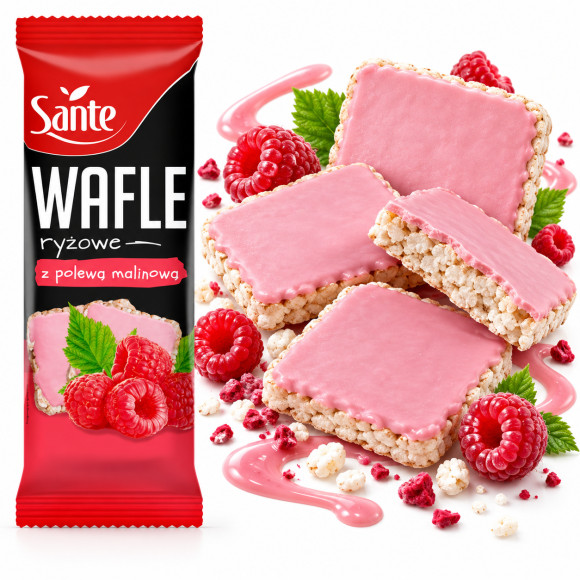 Sante WAFLE RYŻOWE Z POLEWĄ MALINOWĄ 66g