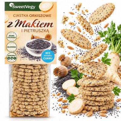 SweetVegy CIASTKA ORKISZOWE Z MAKIEM I PIETRUSZKĄ wegańskie BEZ CUKRU 100g