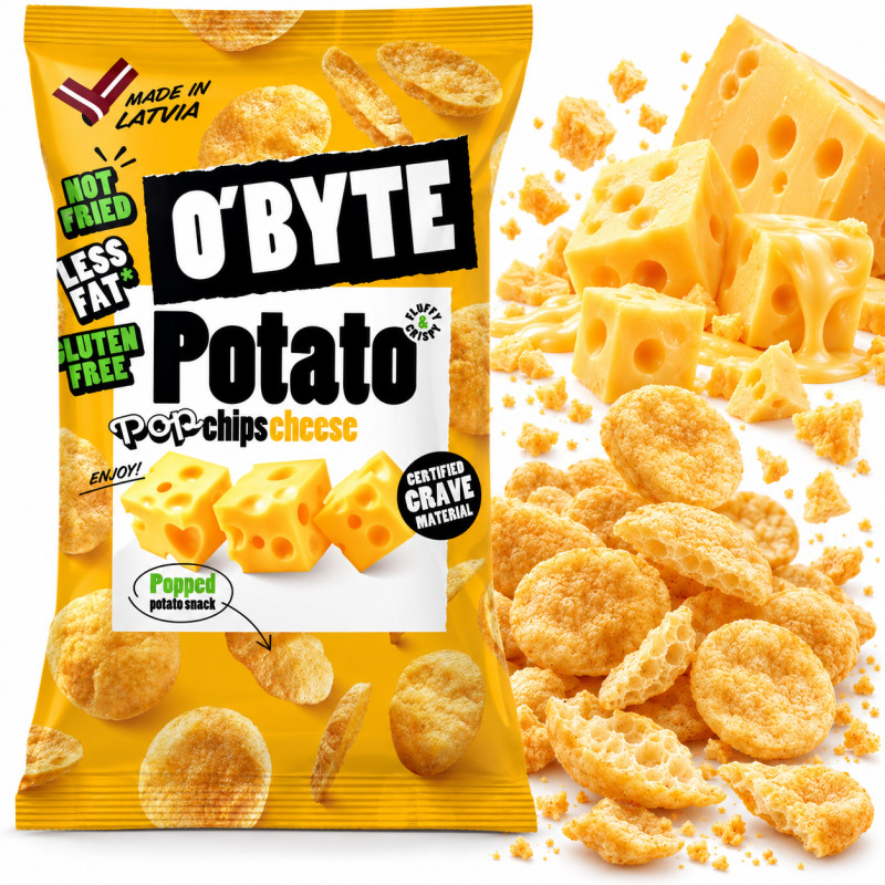 O'Byte CHIPSY ZIEMNIACZANE O SMAKU SERA serowe 90g bezglutenowe