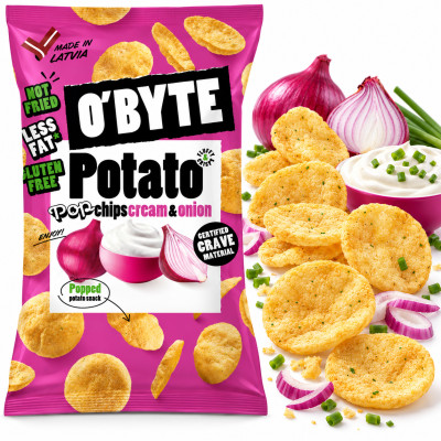 O'Byte CHIPSY ZIEMNIACZANE O SMAKU ŚMIETANY I CEBULI 90g bezglutenowe