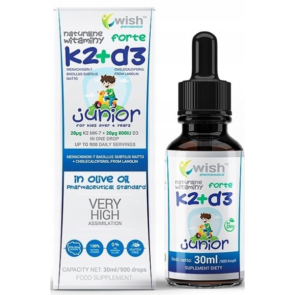 Wish WITAMINA K2+D3 FORTE JUNIOR K2 20µg + D3 800IU DLA