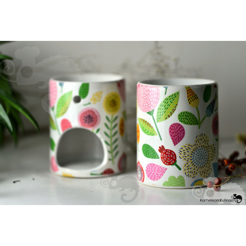 KOMINEK zapachowy CERAMICZNY na olejki woski tea lighty KOLOROWY kwiaty