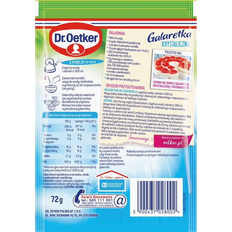 Dr.Oetker  GALARETKA KRYSTALICZNA TRUSKAWKOWO-WANILIOWA
