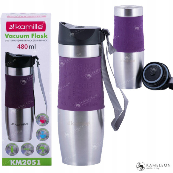 KUBEK TERMICZNY 480ml FIOLETOWY Kamille KM 2051 antypoślizgowa nakładka KUBEK TERMICZNY 480ml FIOLETOWY Kamille KM 2051 antypoślizgowa nakładka