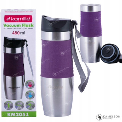 KUBEK TERMICZNY 480ml FIOLETOWY Kamille KM 2051 antypoślizgowa nakładka