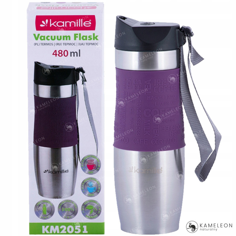 KUBEK TERMICZNY 480ml FIOLETOWY Kamille KM 2051 antypoślizgowa nakładka