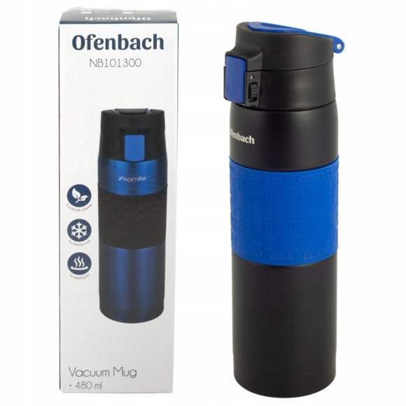 KUBEK TERMICZNY BIDON TERMOS 480ml NIEBIESKI sportowy stalowy OFENBACH KUBEK TERMICZNY BIDON TERMOS 480ml NIEBIESKI sportowy stalowy OFENBACH