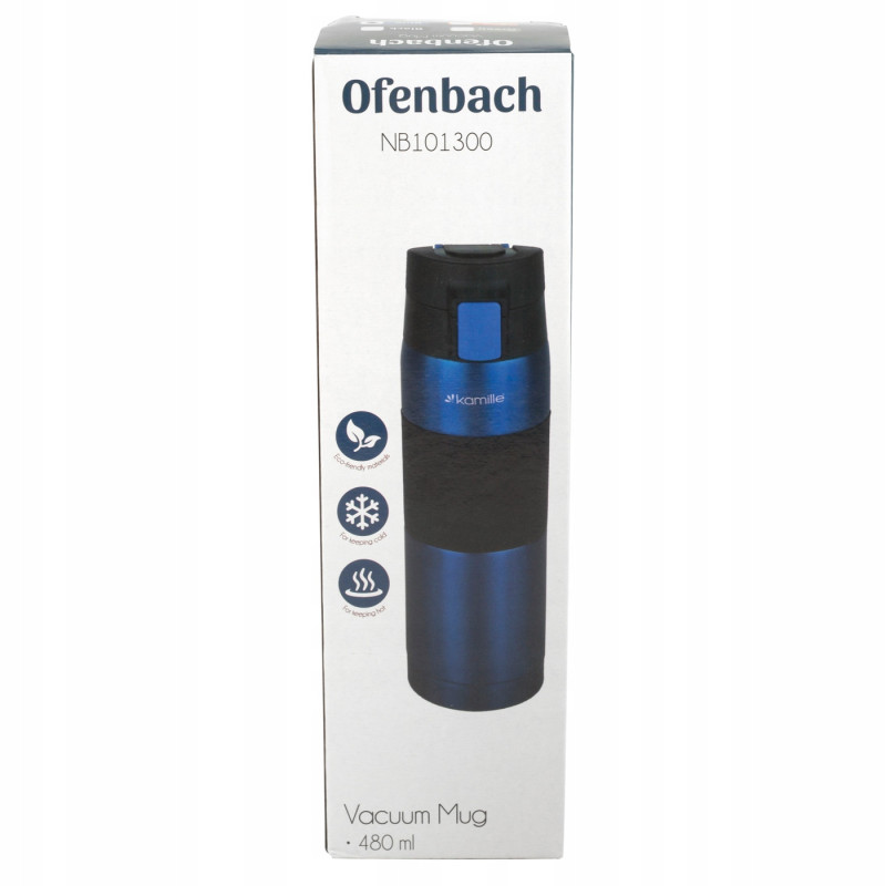 KUBEK TERMICZNY BIDON TERMOS 480ml NIEBIESKI sportowy stalowy OFENBACH