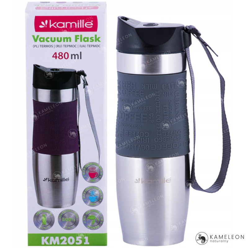 KUBEK TERMICZNY BIDON TERMOS 480ml SZARY Kamille KM2051 silikonowa nakładka
