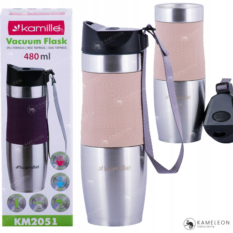 KUBEK TERMICZNY TERMOS BIDON 480ml BEŻOWY BEŻ Kamille KM 2051 stal silikon