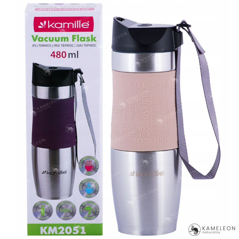 KUBEK TERMICZNY TERMOS BIDON 480ml BEŻOWY BEŻ Kamille KM 2051 stal silikon