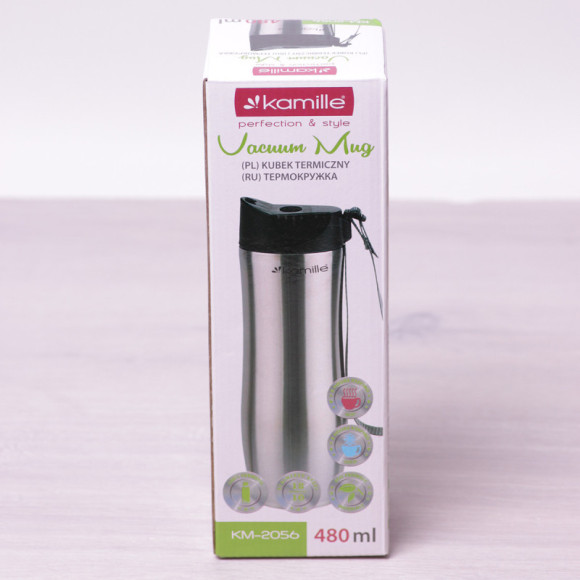 KUBEK TERMICZNY TERMOS BIDON 480ml SZARY STALOWY Kamille KM 2056 stal 18/10 KUBEK TERMICZNY TERMOS BIDON 480ml SZARY STALOWY Kamille KM 2056 stal 18/10