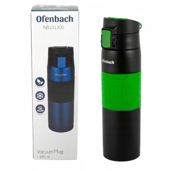 KUBEK TERMICZNY TERMOS BIDON 480ml ZIELONY sportowy OFENBACH stal nierdzewn KUBEK TERMICZNY TERMOS BIDON 480ml ZIELONY sportowy OFENBACH stal nierdzewn