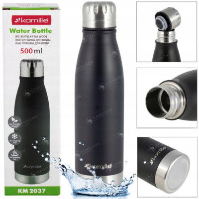 KUBEK TERMICZNY TERMOS BUTELKA BIDON METAL METALOWA 500ml KAMILLE czarna