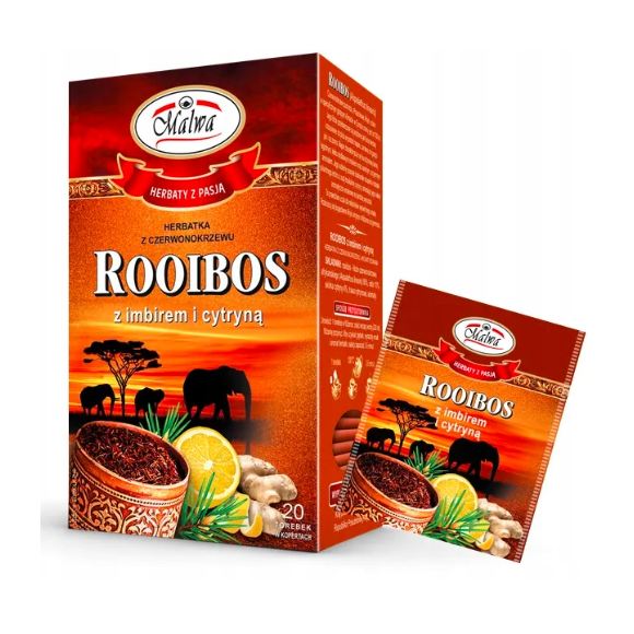 Herbata ROOIBOS z IMBIREM i CYTRYNĄ 20 saszetek MALWA