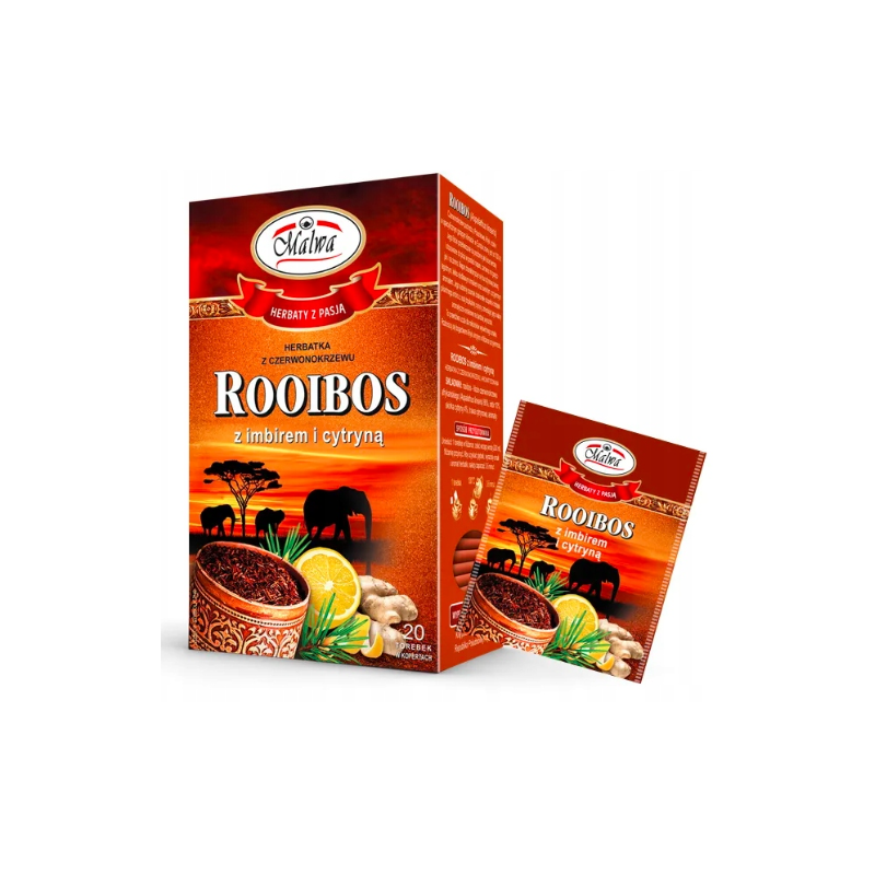 Herbata ROOIBOS z IMBIREM i CYTRYNĄ 20 saszetek MALWA