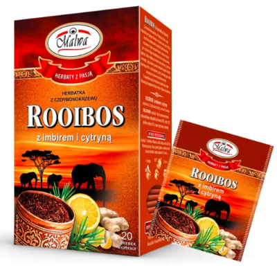 Herbata ROOIBOS z IMBIREM i CYTRYNĄ 20 saszetek MALWA