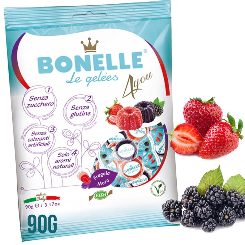 BONELLE WEGAŃSKIE ŻELKI ze stewią JEŻYNA TRUSKAWKA 90g bez