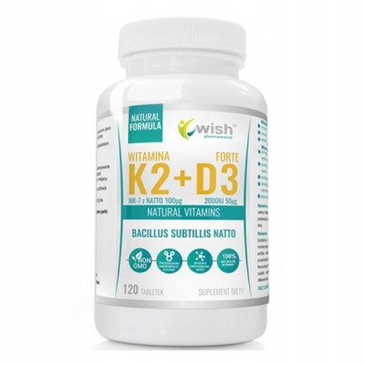 Wish WITAMINA K2 MK7 100µg + D3 2000IU 120tabletek wsparcie