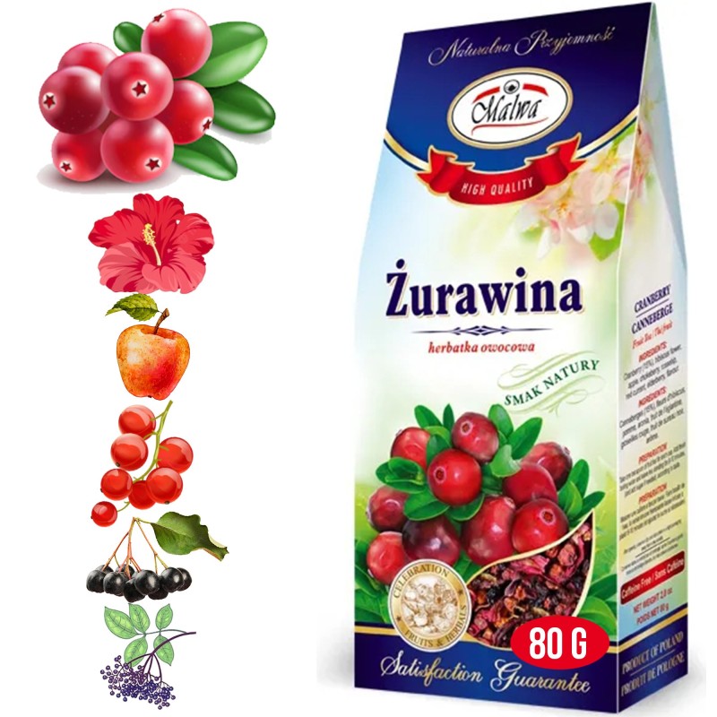 Malwa Herbatka HERBATA OWOCOWA ŻURAWINA SUSZ 80G KRÓTKA DATA