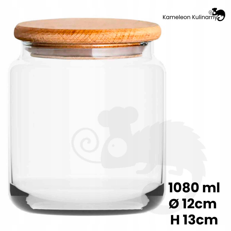 POJEMNIK SZKLANY z drewnianą POKRYWĄ 1080ml TREND GLASS
