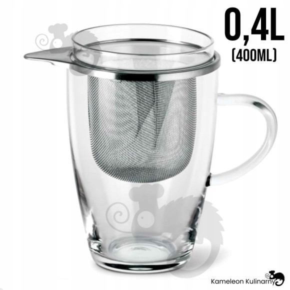 SZKLANKA Z METALOWYM ZAPARZACZEM żaroodporna 400ml SZKLANKA Z METALOWYM ZAPARZACZEM żaroodporna 400ml