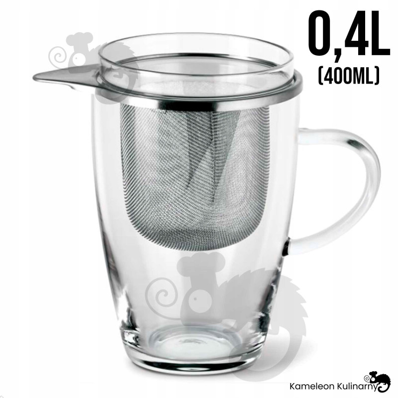 SZKLANKA Z METALOWYM ZAPARZACZEM żaroodporna 400ml