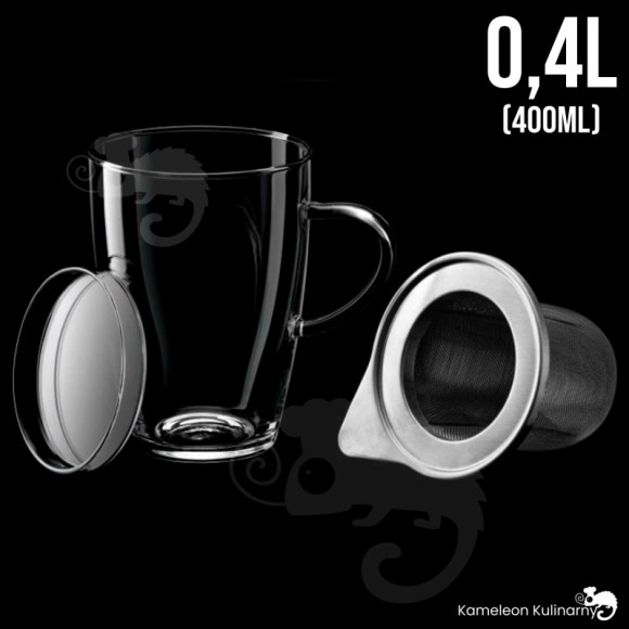 SZKLANKA Z METALOWYM ZAPARZACZEM żaroodporna 400ml SZKLANKA Z METALOWYM ZAPARZACZEM żaroodporna 400ml