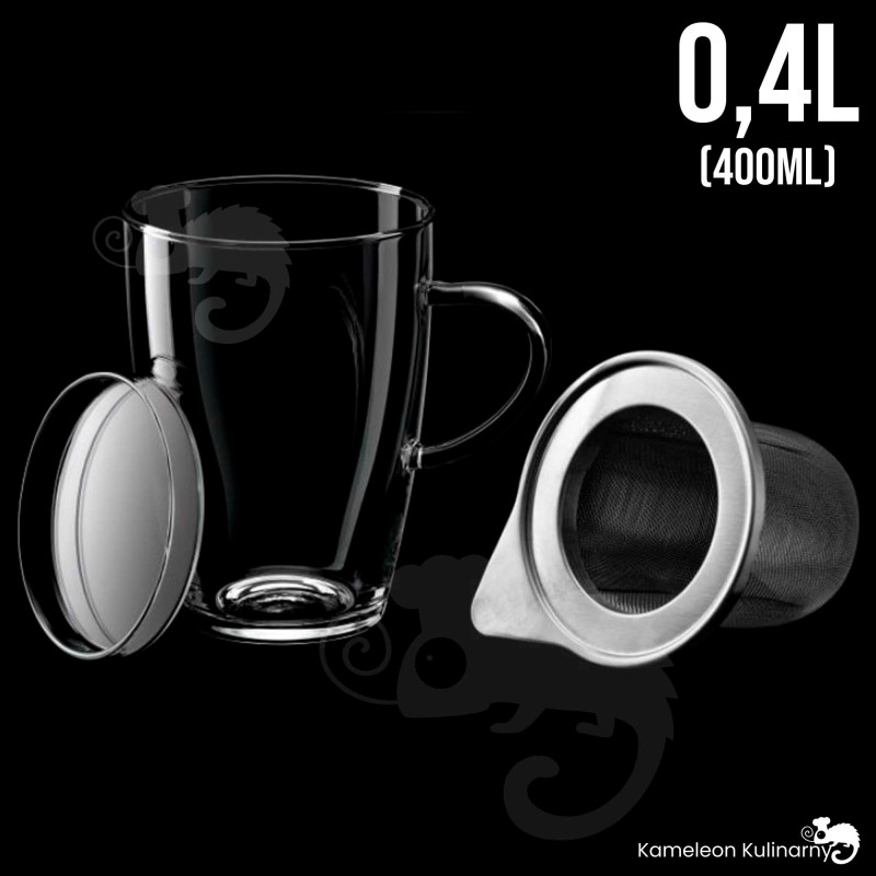 SZKLANKA Z METALOWYM ZAPARZACZEM żaroodporna 400ml