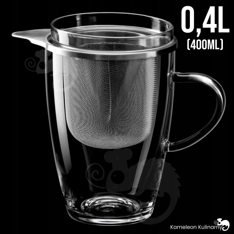SZKLANKA Z METALOWYM ZAPARZACZEM żaroodporna 400ml