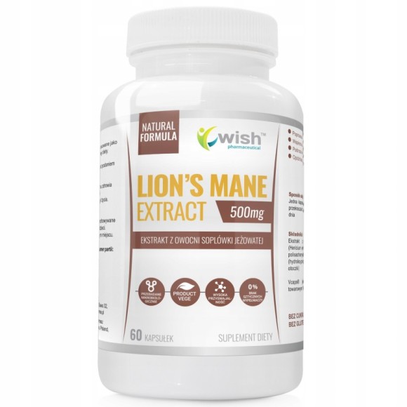 WISH Grzyb LIONS MANE 500mg SOPLÓWKA JEŻOWATA 60kapsułek