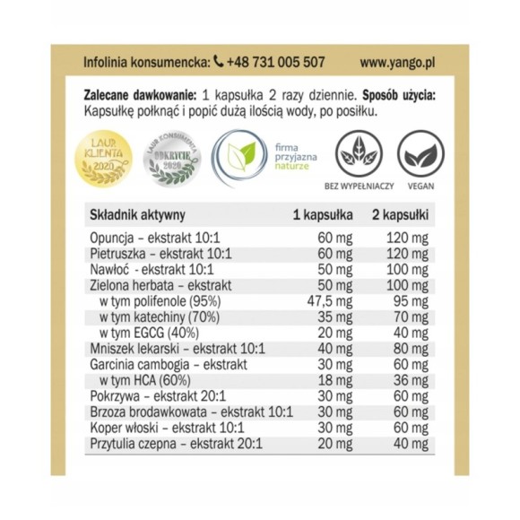 Yango AQUABALANCE 490mg wsparcie NADMIAR WODY KONTROLA WAGI