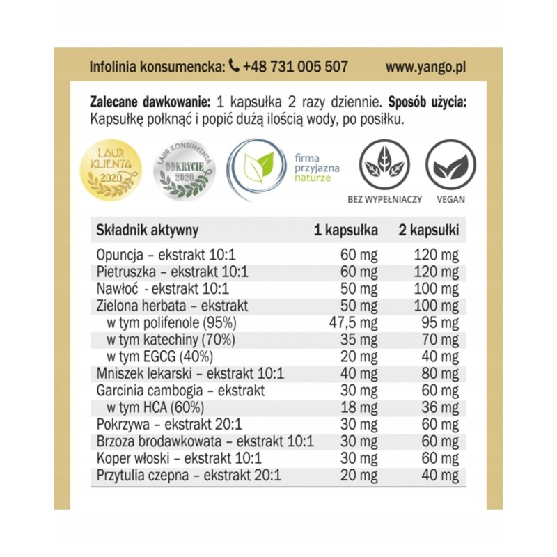 Yango AQUABALANCE 490mg wsparcie NADMIAR WODY KONTROLA WAGI
