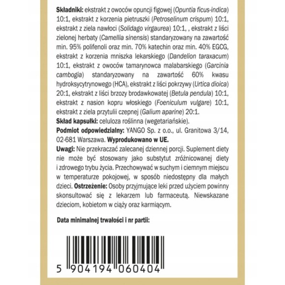 Yango AQUABALANCE 490mg wsparcie NADMIAR WODY KONTROLA WAGI