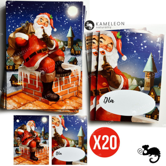 Świąteczny BILECIK DO PREZENTU Karnet Kartka Święta MIKOŁAJ zPREZENTAMI x20 Świąteczny BILECIK DO PREZENTU Karnet Kartka Święta MIKOŁAJ zPREZENTAMI x20