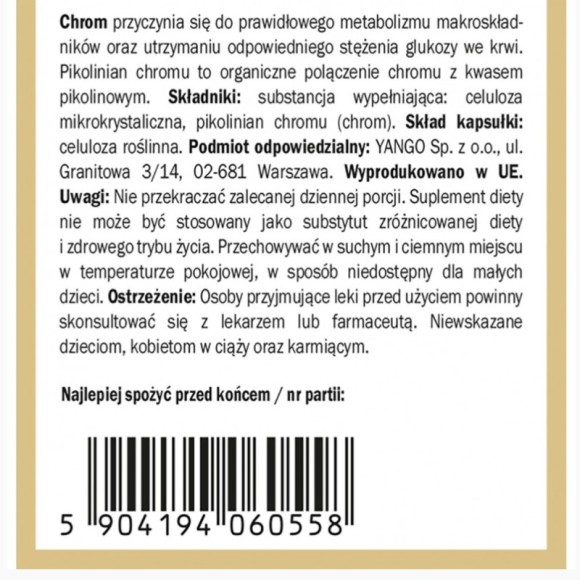 Yango CHROM FORMA ORGANICZNA wsparcie: PRAWDIŁOWY CUKIER