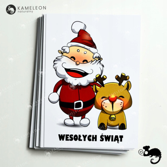 Świąteczny BILECIK DO PREZENTU Karnet Kartka Święta WESOŁY MIKOŁAJ RENIFER Świąteczny BILECIK DO PREZENTU Karnet Kartka Święta WESOŁY MIKOŁAJ RENIFER
