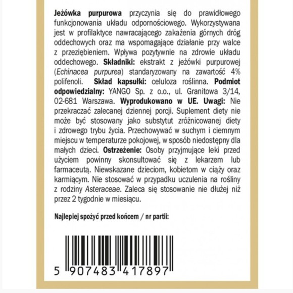 Yango JEŻÓWKA PURPUROWA ECHINACEA wsparcie: ODPORNOŚĆ U